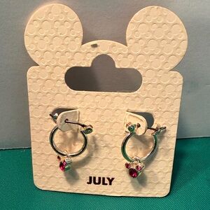 July Birthstone Gold Hoop Earrings with Red Crystal Accent